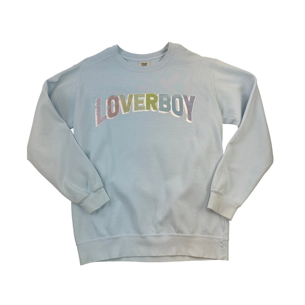 Comfort Colors Loverboy Graphic Sweatshirt Light Blue Crewneck Pullover Small